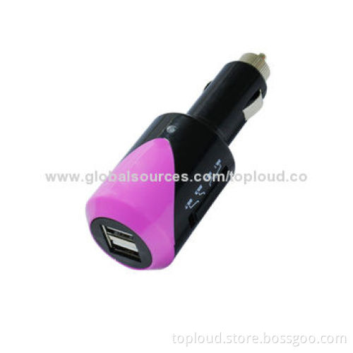 USB Car Charger with 12-24V DC Input Voltages, CE, FCC, RoHS Marks